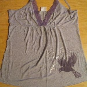 4/$30 Grey & purple tank with bird 🐦 detail M